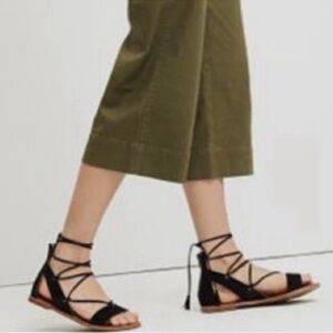 Madewell Bridget Tassel Lace Up Sandals Olive Size 6